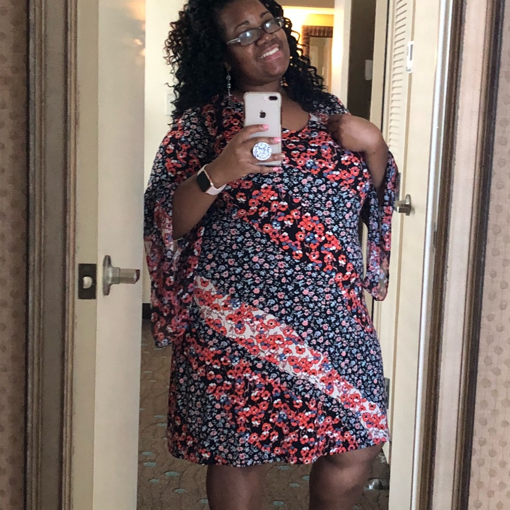 Black, Orange an White Floral Print Dress - Size 2X